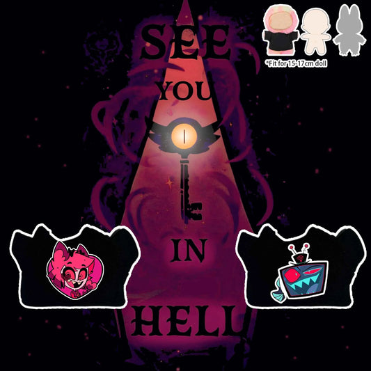 Hazbin hotel doll anime tee fits for Big into energy & Exciting Macaron Labubu doll or 15-17 cm doll