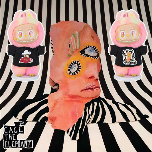 Big into energy & Exciting Macaron Labubu doll wearing Cage the Elephant band tee